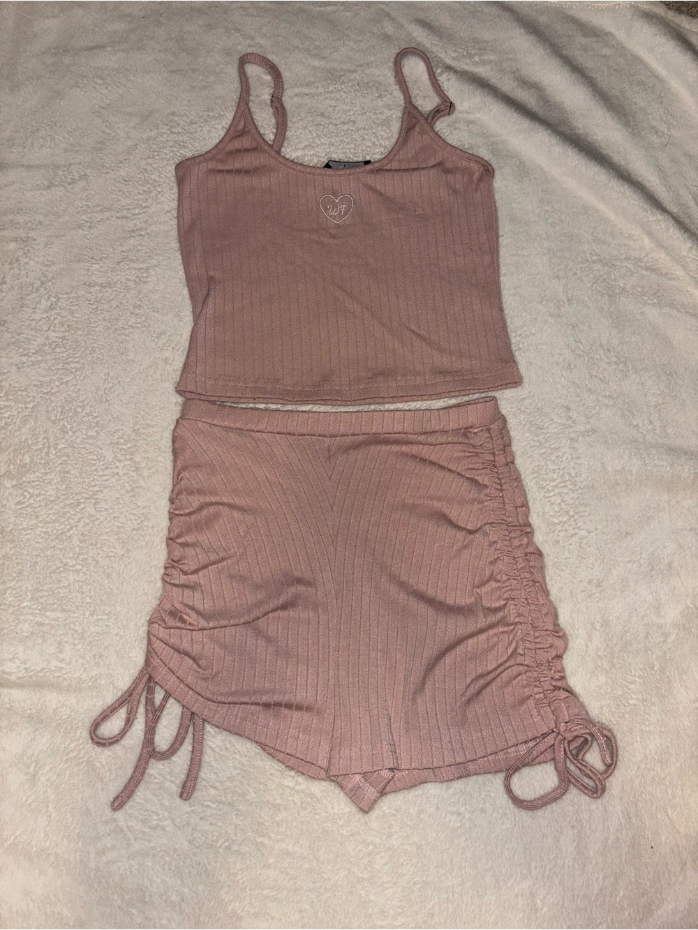 White Fox Ribbed Ruched Pink Set - Picture 1 of 4